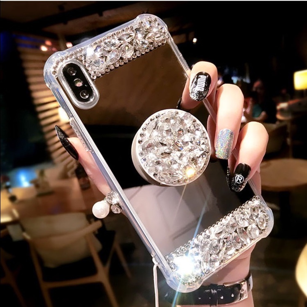 iPhone bling Rhinestone Mirror case with holder